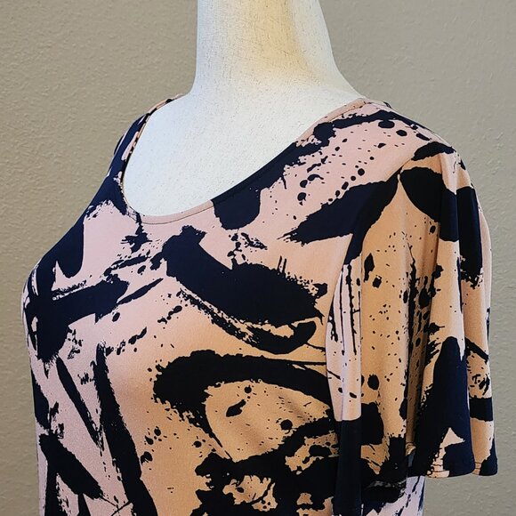 Clara Sun Woo Back Keyhole Dress, Coral and Navy Splash Stroke Pattern, Large - Picture 2 of 5